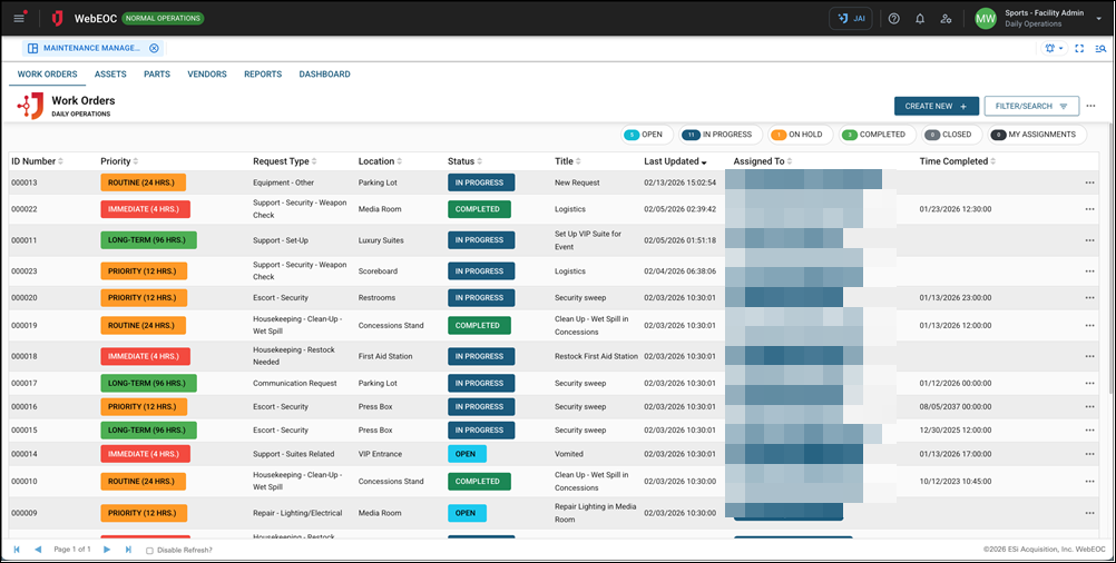 Maintenance Management - Work Orders